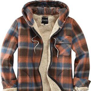 Men's Full Zip Fleece Flannel Jackets Shirt‎ Plaid Cotton Hoodies Soft Warm Coat